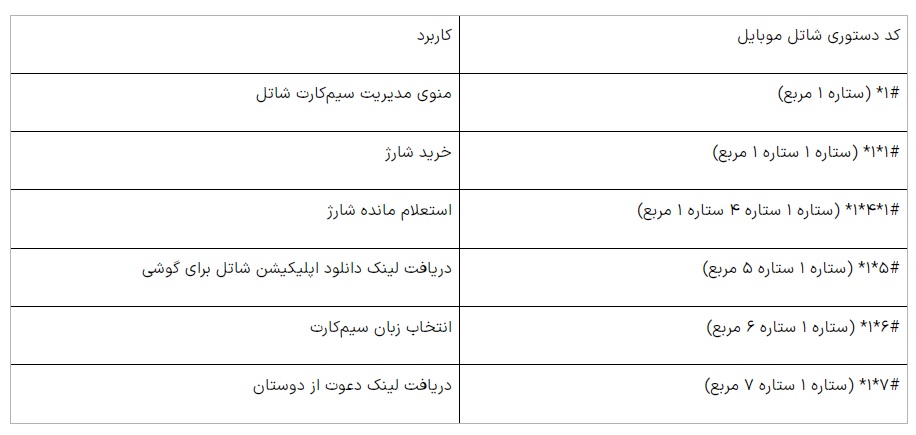 کدهای دستوری شاتل موبایل